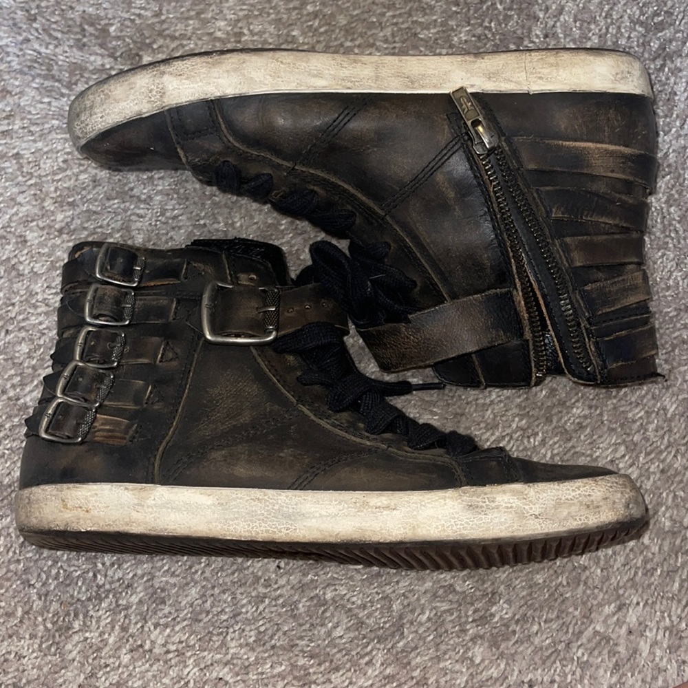 Frye high top distressed leather sneakers